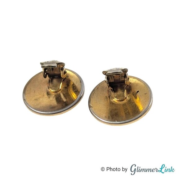 Vintage Damascene Dragon Round Button Gold Tone Clip On Earrings - Picture 7 of 10